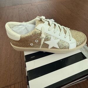 Gold Glitter Sneakers with White Star